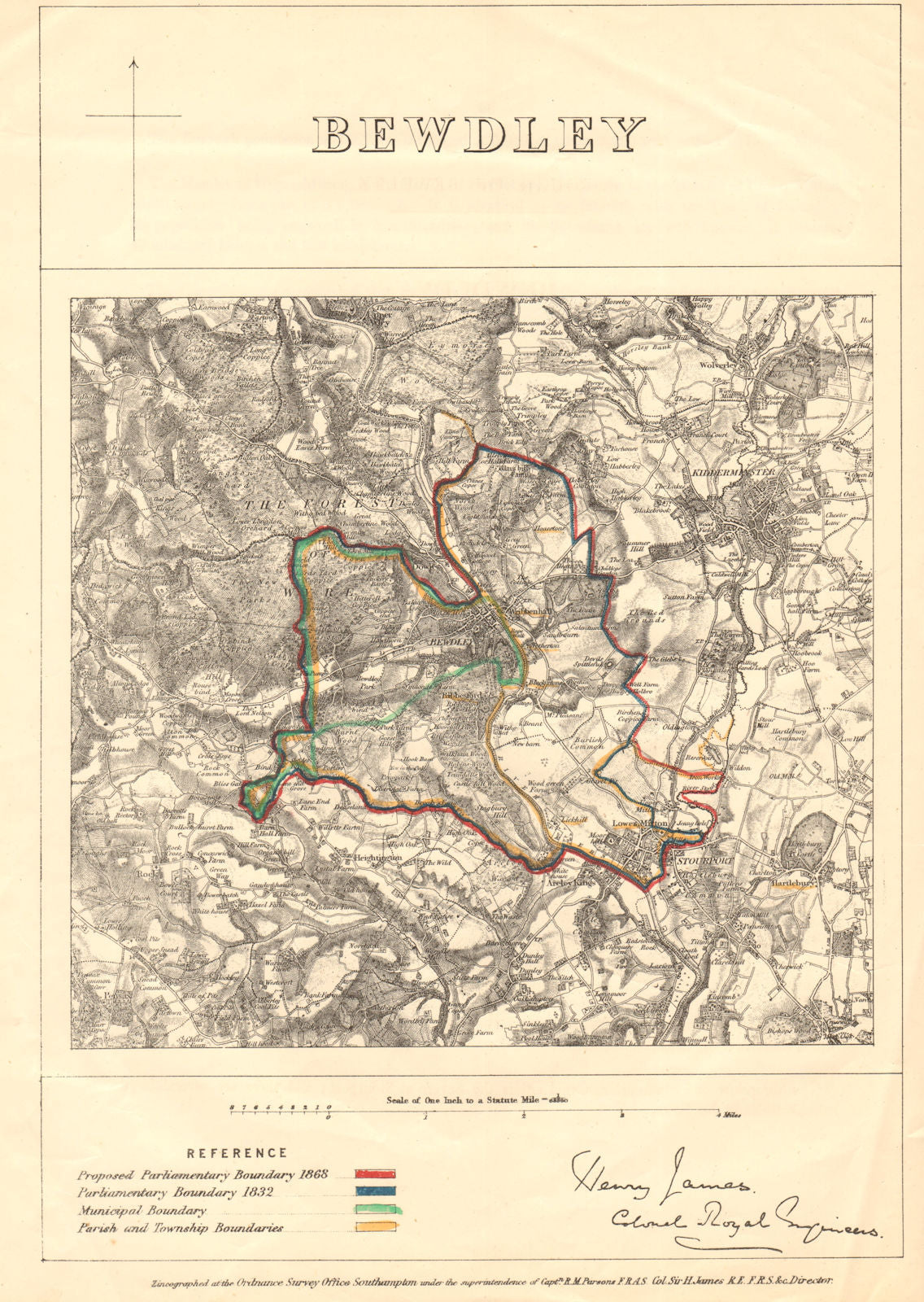 Bewdley. JAMES. PARLIAMENTARY BOUNDARY COMMISSION 1868 old antique map chart